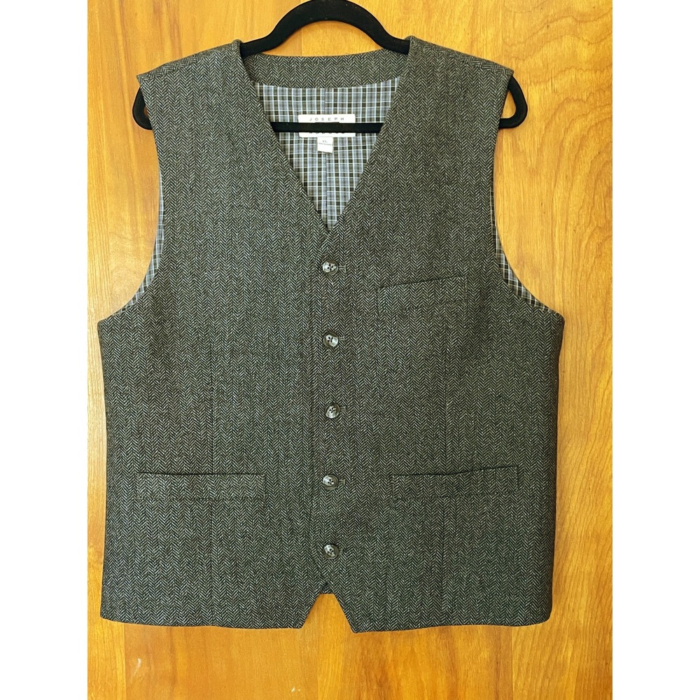 Joseph Abboud Wool Blend Vest Men's XL Black & Gray Herringbone Waistcoat
